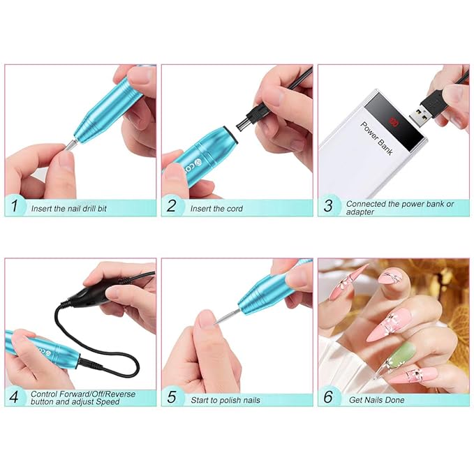 COSITTE Electric Nail Drill,USB Electric Nail Drill Machine for Acrylic Nail Kit,Portable Electric Nail File Polishing Tool Manicure Pedicure Kit Efile Nail Supplies for Home Salon,Sky Blue