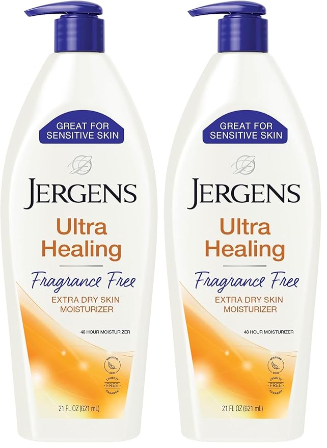 Jergens Ultra Healing Dry Skin Lotion, Hand and Body Moisturizer for Quick Absorption into Extra Dry Skin with Hydralucence Blend, Vitamins C, E and B5, White, 21 oz (Pack of 2)