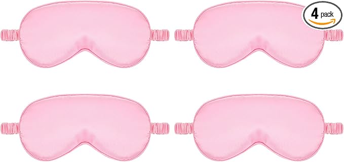 Silk Sleep Eye Mask 4 Pack Mulberry Silk Sleep Mask Eye Cover Blindfold with Elastic Strap Cute Satin Soft Eyeshade Masks for Women Night Sleeping Travel Nap (Pink)