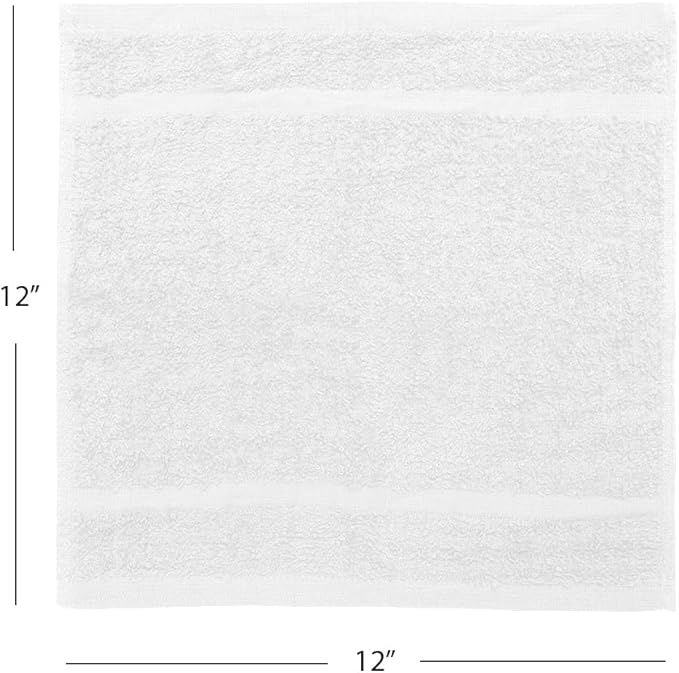 Avalon Towels Cotton Washcloths 24-Pack – 12 x 12 Inch White Super Soft & Absorbent Ring-Spun Cotton Wash Cloths for Face, Bath, Spa, Gym, Hotel & Cleaning