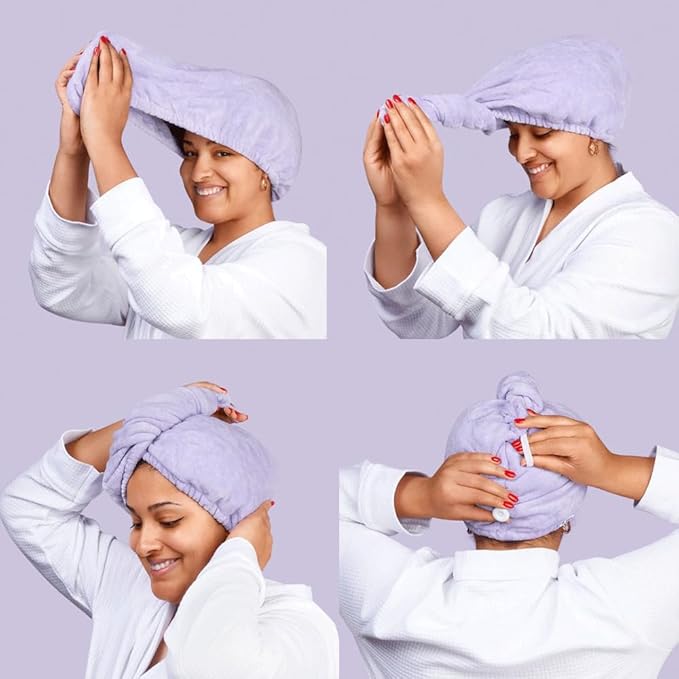 Noughty 97% Natural Purple Microfibre Hair Towel, Hair Towel Wrap Quickly Absorbs Moisture, Reduces Breakage, Combats Frizz, Purple