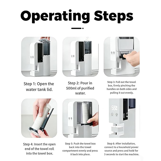 5s Fast Hot Towel Dispenser, 55°C (131°F) Constant Temp, 500ml Tank, Auto-Dry & Safe, Portable for Spa, Facial, Bathroom & Home (Hot Towel Heater with 2 Rolls of Towels)