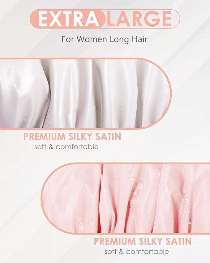 Aquior Shower Caps, Reusable Shower Cap for Women, Waterproof Layer Hair Cap, Large Size for All Hair Lengths,for Girls Spa Home Salon Use (Pink)