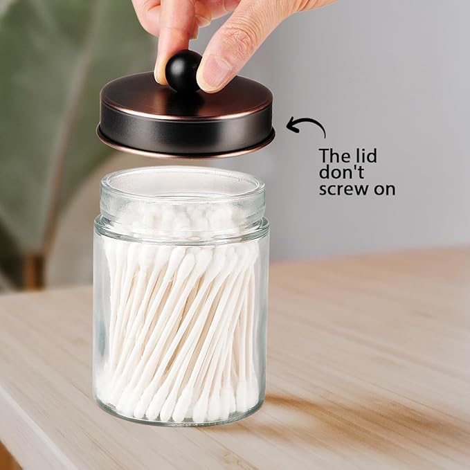 Amolliar 6 Pack Apothecary Jars Bathroom Vanity Organizer- Rustic Farmhouse Decor Storage Canister with Stainless Steel Lids- Qtip Dispenser Holder for Cotton Swabs, Rounds,Ball, Flossers (Bronze)