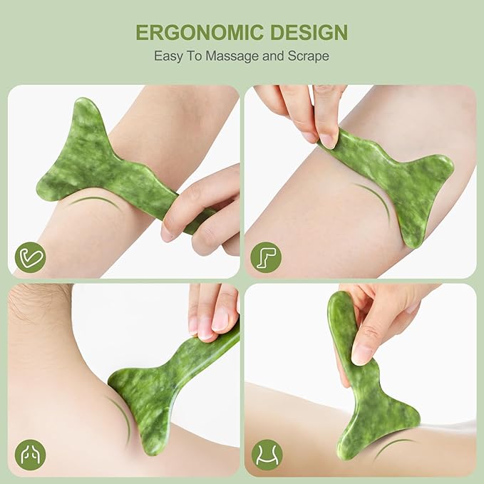 Jade Stone Gua Sha Massage Tool Set Larger Guasha Board with Handle Muscle Scraping Massage Tools Facial Anti Cellulite Spa Acupuncture Tools for Back Neck Face Leg Massage, Lymphatic Drainage