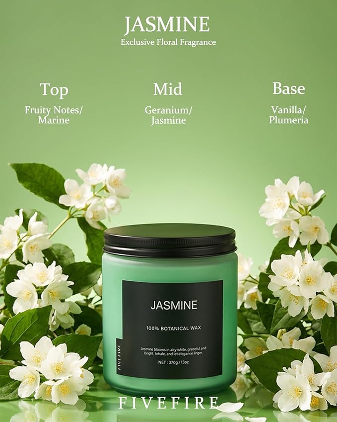 Jasmine Home Scented Candles, 13oz Organic Soy Wax, 76-Hour Clean Burning, Natural Candles Non Toxic, Floral Scent for Relaxation, Aromatherapy Housewarming Candle for Men Women