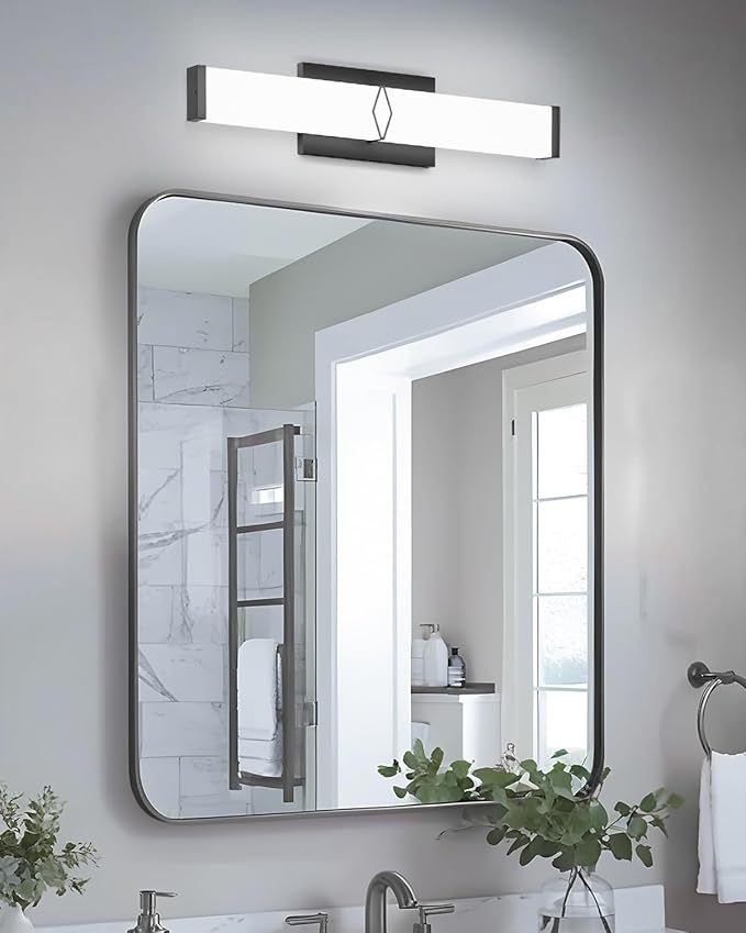 Bathroom Light Fixtures Over Mirror,16inch Modern Vanity Lights for Bathroom,20W 2000lm Dimmable LED Vanity Light Bar,Black Vanity Lighting Fixtures,5700K Cool White,ETL Certified