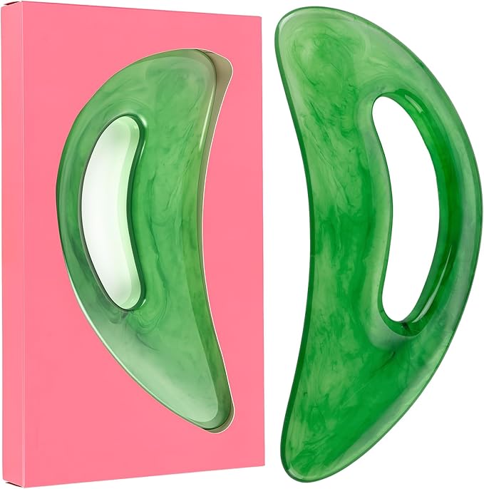 Green Resin Gua Sha Scraping Massage Tool, Handheld Myofascial Release Tool with Handle Hole for Muscle Relief, Lymphatic Drainage, and Body Contouring on Back, Neck, Legs