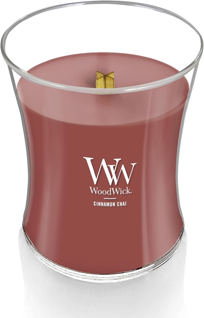 WoodWick Cinnamon Chai Holiday Candle Gifts for Women and Men,9.7 oz Medium Hourglass Candle with Crackling Wick,(Pack of 4)