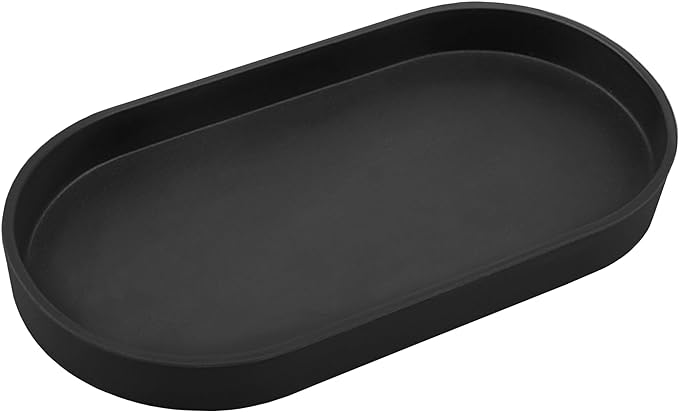 Black Small Tray (10 inch), Oval Tray for Kitchen Counter, Bathtub Bathroom Vanity Items, Countertop Organizer, Coffee Accessory, Bar, Serving Seasoning, Salt and Pepper, Soap, Perfume.