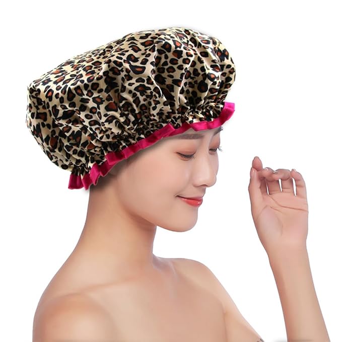 Shower Cap for Women,1 Pcs Shower Hat Waterproof-Double Layer-Reusable Elastic Bath Caps for Girls Spa Home Use,Hotel and Hair Salon …