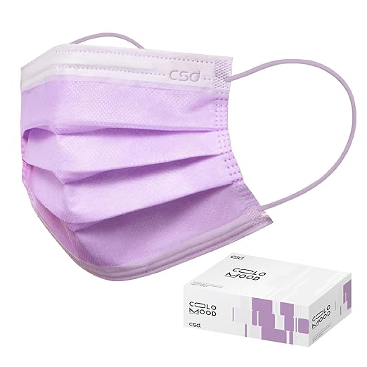 CSD Colo 30 Pcs Purple Disposable Face Masks, 3 Ply Adult Mask with Elastic Ear Loop, Nose Bridge Clip, Breathable Comfortable Mask Great for Indoor, Outdoors Use (Lavender Purple)