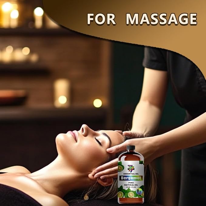 Bergamot Essential Oil - GV77ZF Bergamot Oils for Diffusers, Humidifiers, DIY Candles, Soap, Cleaning, Home, Office, Yoga, Massage, Gifts - 8 fl oz (240 ml)