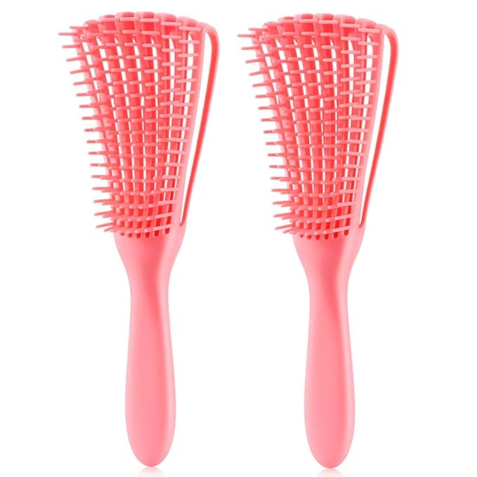 Detangling Brush for Afro America/African Hair Textured 3a to 4c Kinky Wavy/Curly/Coily/Wet/Dry/Oil/Thick/Long Hair, Knots Detangler Scalp Massage Comb Hair Detangler for Women (2 pcs, Pink-Pink)