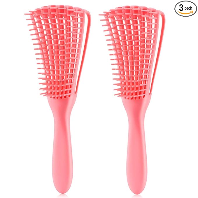Detangling Brush for Afro America/African Hair Textured 3a to 4c Kinky Wavy/Curly/Coily/Wet/Dry/Oil/Thick/Long Hair, Knots Detangler Scalp Massage Comb Hair Detangler for Women (2 pcs, Pink-Pink)