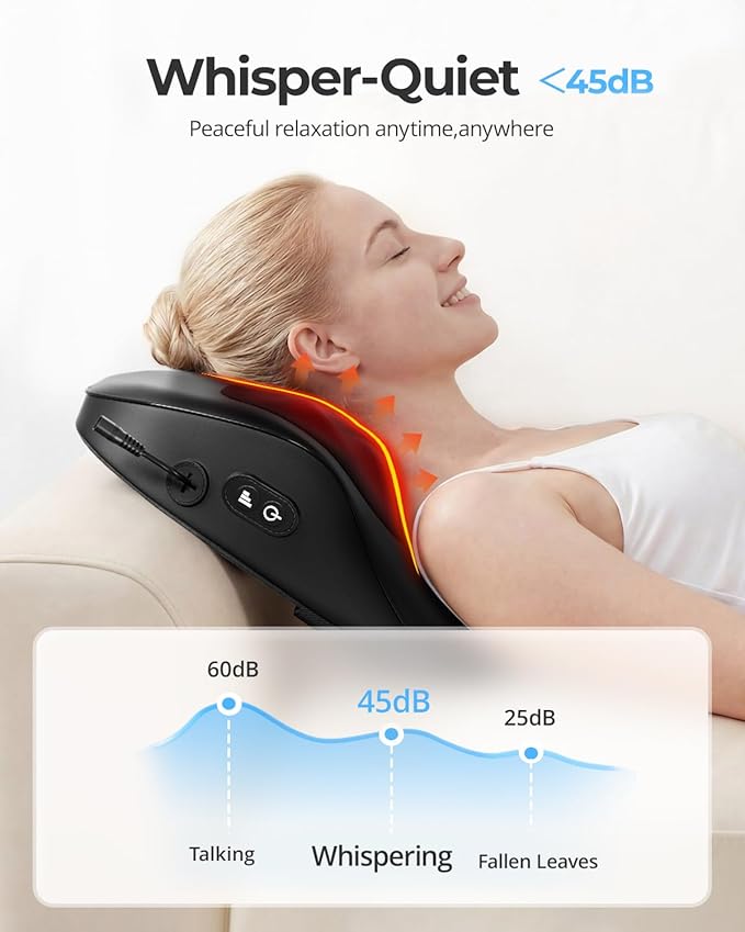 Electric Neck Massager Pillow, Ultra-Quiet Corded Neck and Shoulder Massager with Heat, Portable 3D Kneading for Shoulder, Leg & Calf Muscle Pain Relief, Relaxing Gift for Men & Women