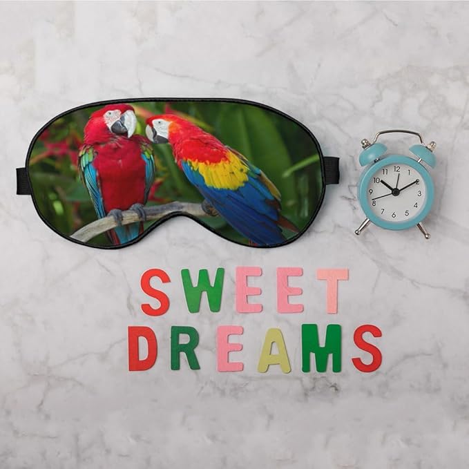 Macaws Parrot Silk Sleep Mask Tree Branch Bright Bird Tropical Eye Mask Sleeping Eye Sleep Shade Cover for Men Women Boy Girl Airplane Travel Rest with Elastic Strap