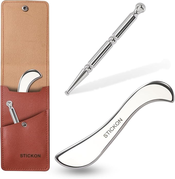 STICKON 2 in 1 Stainless Steel Gua Sha, Acupressure Pen, Muscle Scraper Tools Set, Muscle Scraping Tool Trigger Point Massage Tool Deep Tissue Acupressure Pen(STICKON-59)