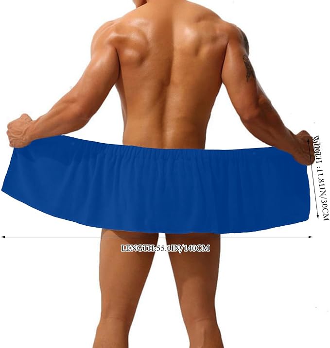 Men Boys Soft Wearable Bath Towel Short Pants Adjustable Mircofiber Towel Pool Beach Spa Bathing Shower Cover Up Wrap Around Towels (Blue)