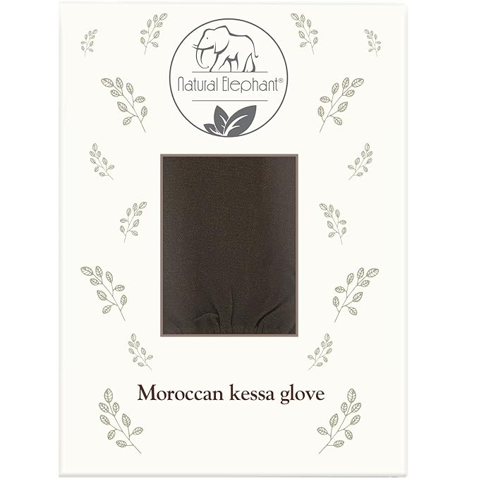 Natural Elephant Premium Kessa Hammam Glove and Moroccan Black Soap with Eucalyptus Essential Oil 200g (7oz) Combo Spa Exfoliation Kit