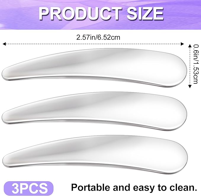Pndeyo 3pcs Mini Stainless Steel Makeup Spatula, Reusable Cosmetic Cream Spatulas Spoon, Skincare Scoop Applicator Facial Massage Beauty Tools for Mixing and Sampling Face Eye Cream- Silver