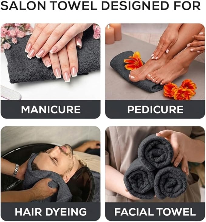 Premium 100% Cotton Hand Towels – Pack of 24, 16x27 Inch – Quick-Dry, Highly Absorbent Salon Towels for Hair Care, Gym, Spa & Bathroom – Charcoal Grey