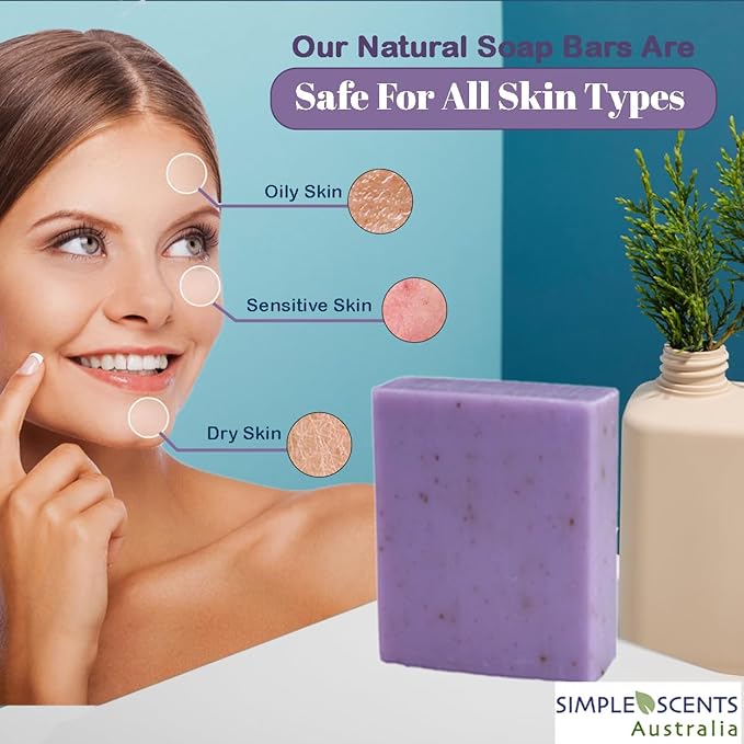 Simple Scents Australia Lavender with Flowers Scented Natural Soap Bars (5 Bars), 3.5oz Moisturizing French Triple Milled Soap Bars Enriched with Shea Butter - Pure Plant Oil Bath & Body