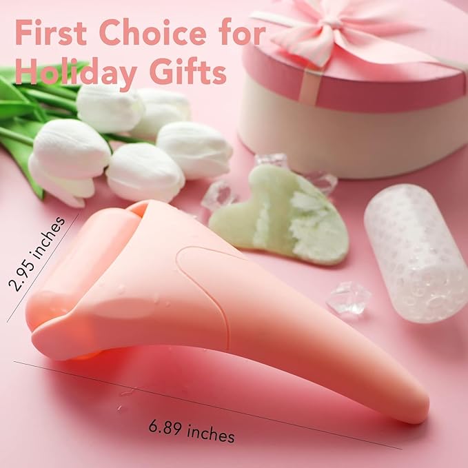 huefull Ice Roller for Face with 2 Rollers and Gua Sha Facial Tools, Face Roller for Self Care, Guasha Tool for Face, Puffiness Relief, Skin Care Gifts for Woman