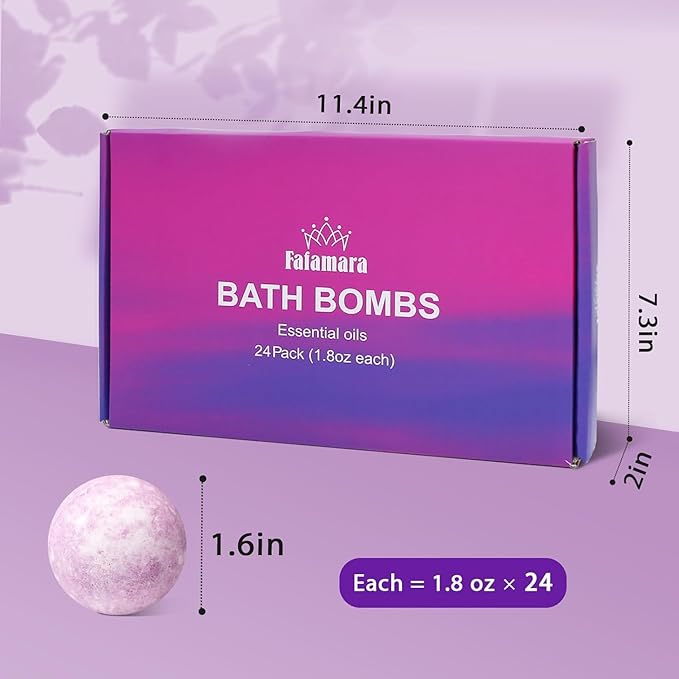 Fafamara Bath Bombs Gift Set - 24 Pcs Handmade, Natural & Organic Essential Oil Bubble Bath for Women and Girls