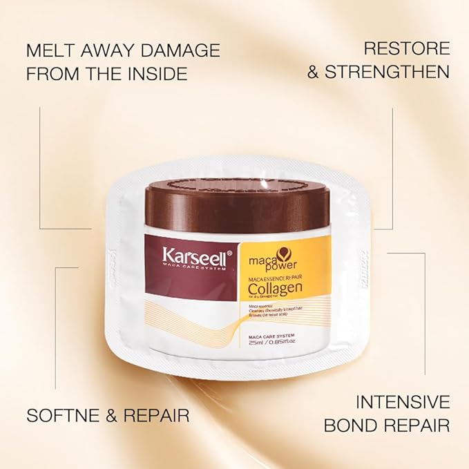 Karseell Collagen Hair Treatment Deep Repair Conditioning Argan Oil Collagen Hair Mask Essence for Dry Damaged Hair All Hair Types 25ml/ 0.85oz（24 packs