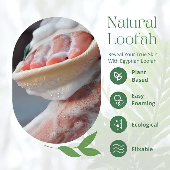NileCart 22 Inch Egyptian Loofah Natural Luffa Sponges for Shower, Exfoliating Sponge Body Scrubber for Men Women, Natural Body Scrub Loofah, Egyptian Loofah Sponge Bath Scrubbies for Skin Care