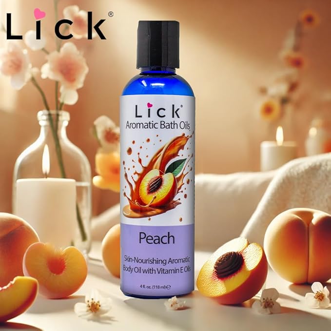 Lick Peach Aromatic Bath Oil - Fruit Aroma - Calming Floral Scents - Aromatherapy Oils for Bath Relaxation, 4 oz