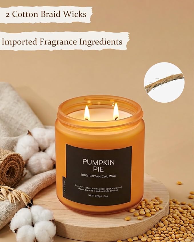 Pumpkin Pie Home Scented Candles, 13oz Organic Soy Wax, 76-Hour Clean Burning, Natural Candles Non Toxic, Warm & Spicy Fall Harvest Scent for Relaxation, Aromatherapy Housewarming Candle for Men Women