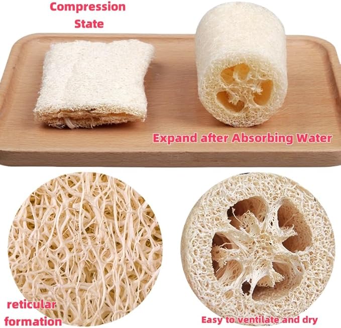 Loofah Body Scrubber Sponge 4-Pack - Natural Exfoliating Sponges for Bath & Shower, Biodegradable Luffa for Smooth & Glowing Skin, Spa Gift Set, Dye-Free, Vegan