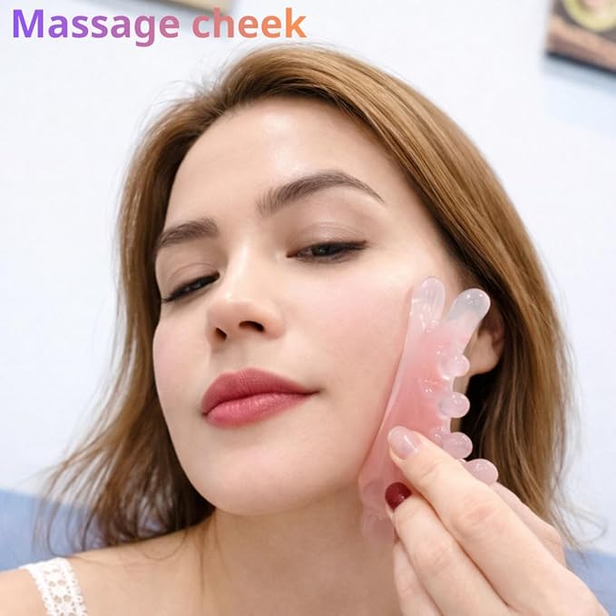 Pink Gua Sha & Massage Comb Set – Massage Tool for Neck, Eye, and Head Massage – Stress Relief, Lifting, and Meridian Therapy Tool for Relaxation – Perfect Self Care Gift for Women & Men