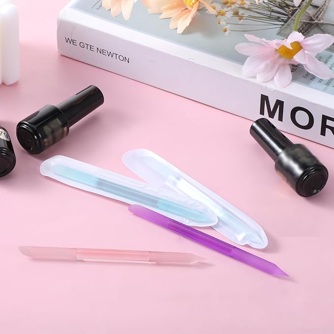 4 PCS Glass Cuticle Pusher Tool, Cuticle File, Dual Ended Manicure Stick, Crystal Nail File Remover Tool, Professional Nail Care Kit