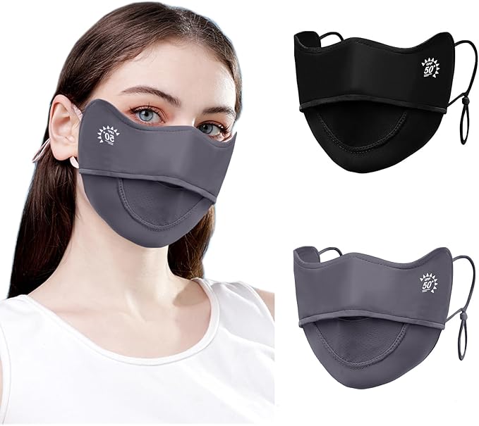 2Pcs UV Face Mask, Sun Masks for Women, Cooling Breathable Face Cover for Outdoors, Washable Reusable