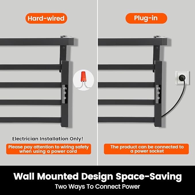 4 Bars Towel Warmer Rack with Top Shelf, Electric Wall Mounted Heated Towel Rack with Timer and Temperature Control, Towel Heater Hard Wired/Plug-in Hot Towel Rails for Bathroom, Grey