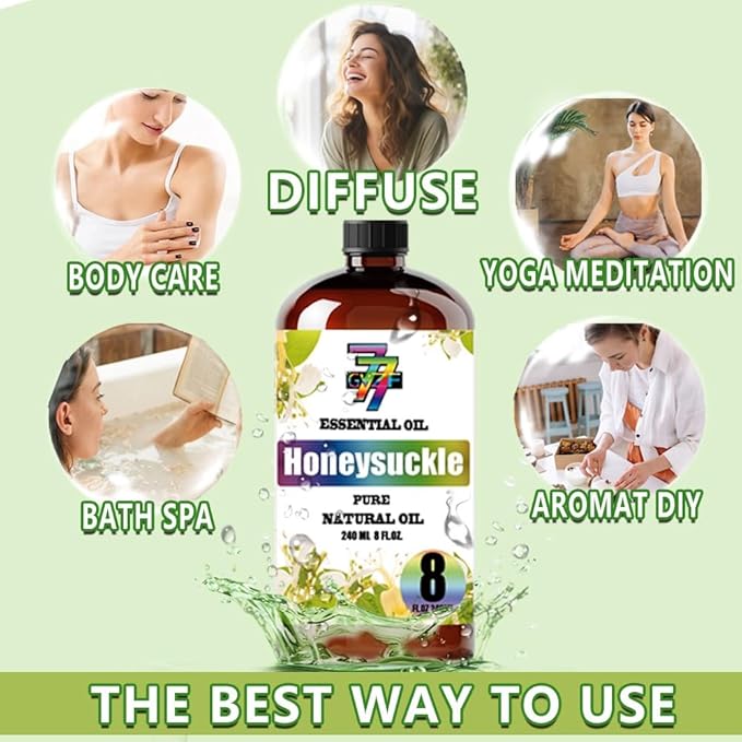Honeysuckle Essential Oil - GV77ZF Honeysuckle Oils for Diffusers, Humidifiers, DIY Candles, Soap, Cleaning, Home, Office, Yoga, Massage, Gifts - 8 fl oz (240 ml)