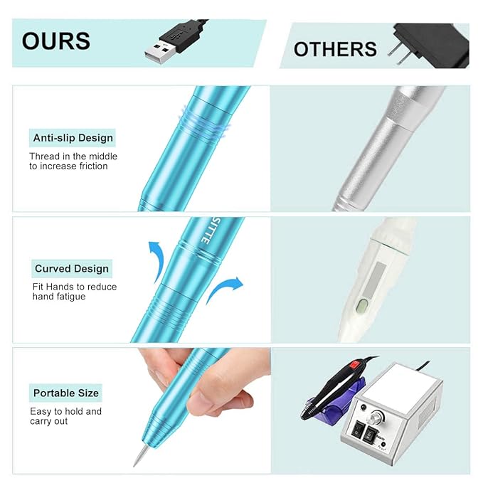 COSITTE Electric Nail Drill,USB Electric Nail Drill Machine for Acrylic Nail Kit,Portable Electric Nail File Polishing Tool Manicure Pedicure Kit Efile Nail Supplies for Home Salon,Sky Blue
