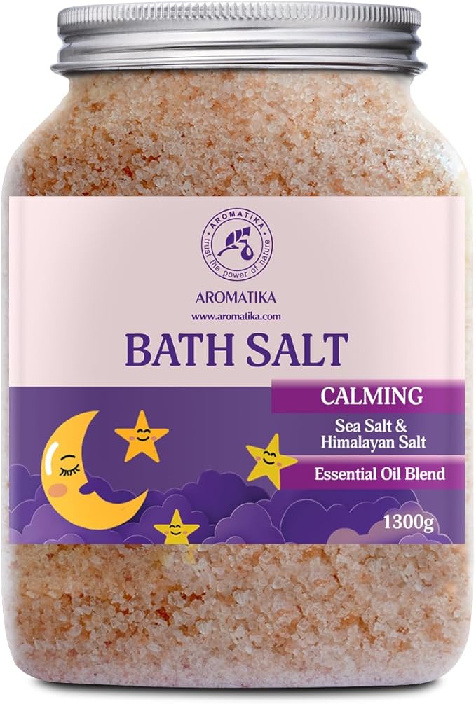 Calming Bath Salts 46 Oz - 1300g - w/Sandalwood & Lavender & Bergamot Essential Oils - Natural Bath Sea Salts 1.3 kg - Good Sleep - Relaxing - Body Care - Beauty - Aromatherapy
