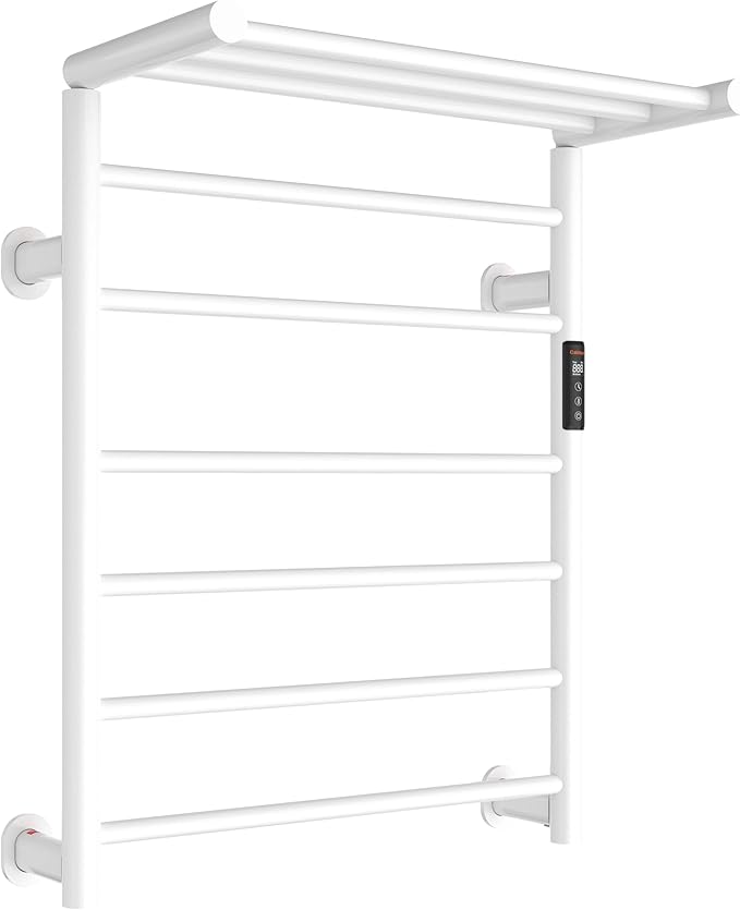 Foldable Heated Towel Rack, Dual-Zone Electric Towel Warmer Rack with Timer, GFCI Plug-in or Hardwired, Wall-Mounted, Drill-Free Installation, Matte White, CA3-900X550-Standard-MW