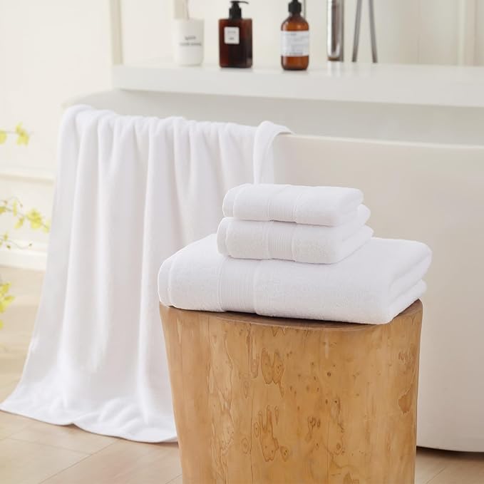 27x55 Bath Towels Set 100 Percent Cotton 650GSM Luxury Super Soft Absorbent Bathroom Towels (White,Pack of 6)