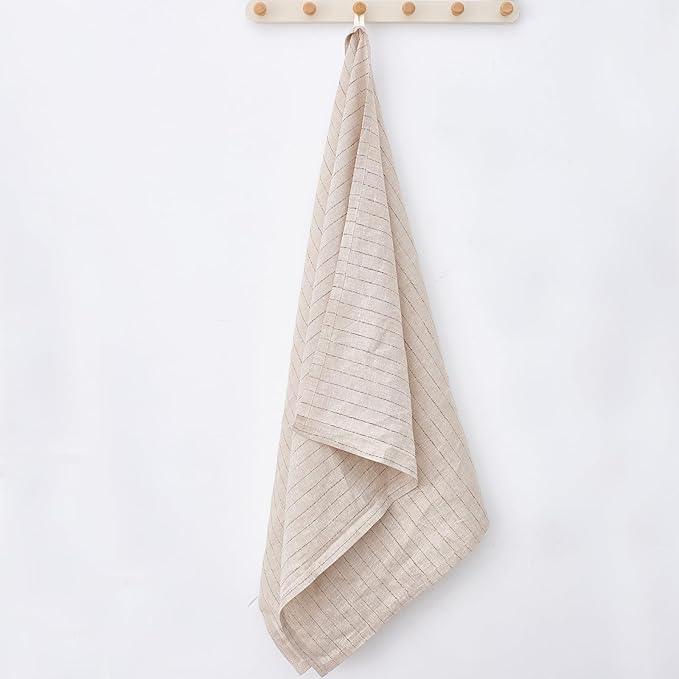 Linen Striped Bath Towel 30x53 with Hanging Loop- Highly Absorbent, Lightweight & Quick-Dry - Thin Soft Towel for Swim, Travel, Gym, Hotel & Spa