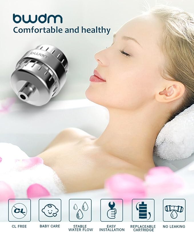 15 Stage Shower Filter - Shower Head Filter - bwdm Hard Water Filter, Remove Chlorine Heavy Metals and other Impurities, Vitamin C Water Softener Reduces Dry Itchy Skin, Dandruff (Chrome)