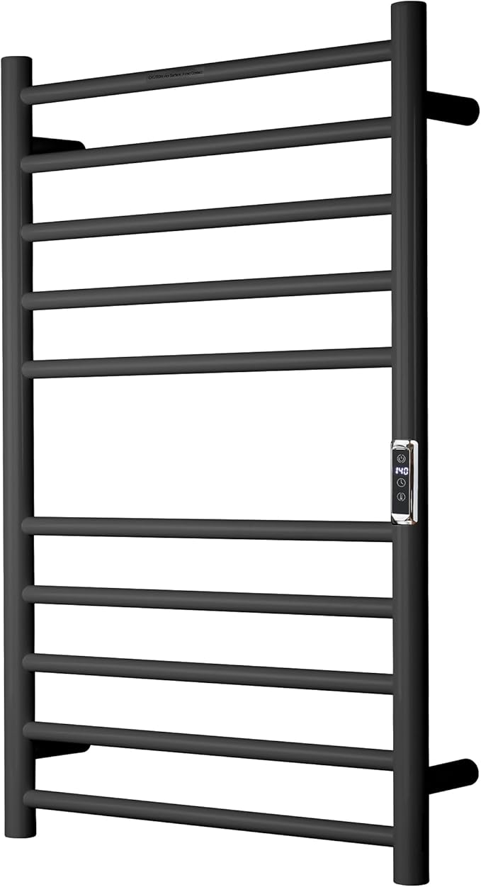 Heated Towel Racks for Bathroom, Wall Mounted Electric Towel Warmer Racks with Timer & Temperature Control, 10 Bar Stainless Steel Towel Heater for Bathroom, Black, Plug-in