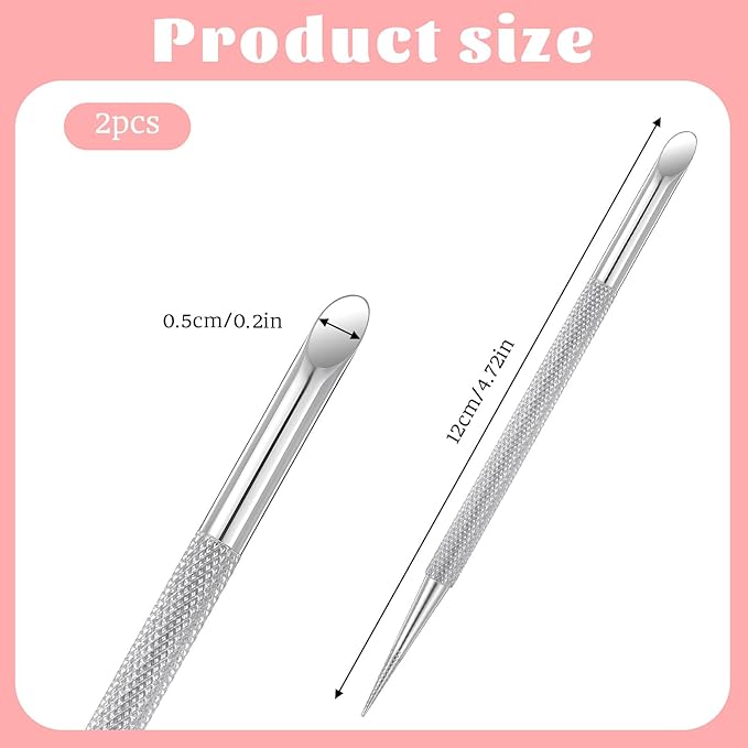 2 PCS Nail Cuticle Pusher Pen, Metal Double Ended Tools for Nails, Stainless Steel Cuticle Pusher Nail Dotting Pen, Professional Cuticles Remover Tool for Manicure Pedicure Nails Art Care Tools