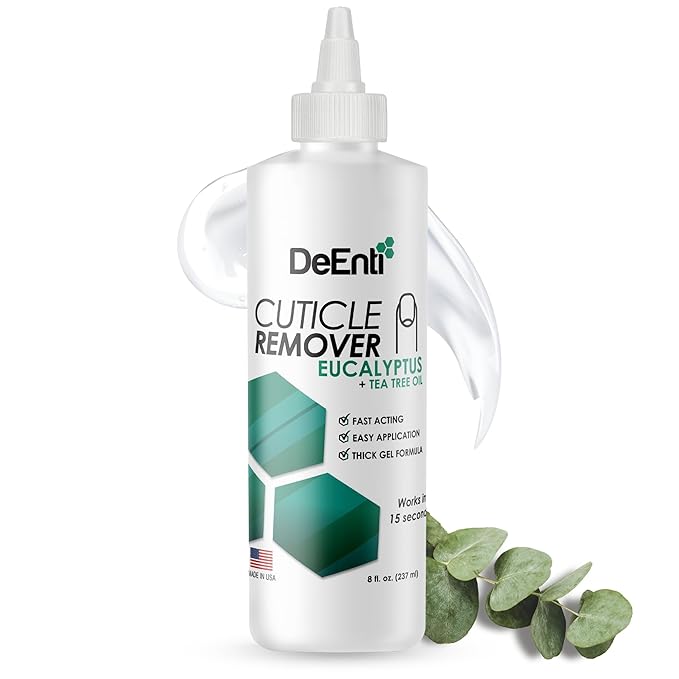 DeEnti Instant Cuticle Remover Gel, Eucalyptus, 8 Oz Bottle, Professional Cuticle Softener, Salon Quality Manicure and Pedicure Supplies