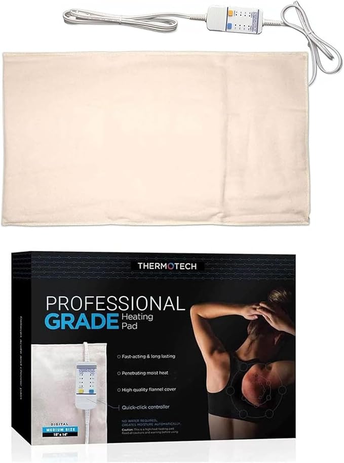 Professional Grade Heating Pad with Automatic Moist Heat by Thermotech, High-Heat Heating pad for Deep Penetrating Heat - 2nd Gen Version (Medium Digital - 18" by 14")
