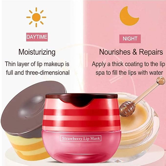 6 PCS Bee Lip Balm Honey Pot,Lip Mask Propolis Moisturizing,Prevention Dry Cracked Lip Scrubs Exfoliator Lip Wrinkle Skin Care Products (Honey & Strawberry & Coconut & Mint & Watermelon & Apple Lime)